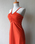 70s Women's Dress Disco Vintage 30s Style Orange Jersey Long Chiffon Cape Small to Extra Small VFG