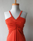 70s Women's Dress Disco Vintage 30s Style Orange Jersey Long Chiffon Cape Small to Extra Small VFG