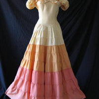 30s 40s Women's Dress Vintage Tiered Full Skirt Long Sunset Colors Ombre VFG Extra Small Small