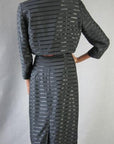 back view, 50s satin stripe cropped jacket and skirt set