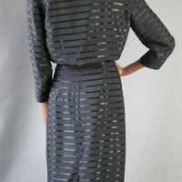 back view, 50s satin stripe cropped jacket and skirt set