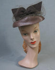 vintage 1940s tilt hat brown straw and felt