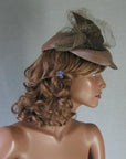 side view, vintage veiled 40s doll hat