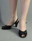 vintage 50s rhinestone accent black heels