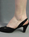 side view, vintage 1950s slingback suede heels