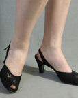 another view, 50s vintage black suede peeptoe slingback heels