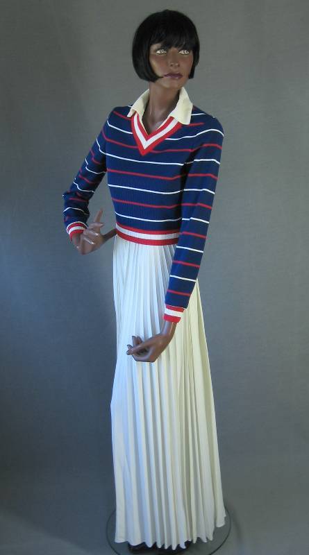 70s Vintage Preppy Patriotic Red White Blue Maxi Dress Small VFG Gene Stanley 70s Vintage Preppy Patriotic Red White Blue Maxi Dress Small VFG Gene Stanley