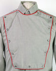 close up detail, western shirt bib front with pearl snaps
