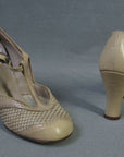 20s Flapper Shoes Vintage Heels Spectator T-Strap Women's VFG Basket Weave 6