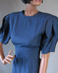 bodice, 80s dress with cummerbund style waist and pleated lantern sleeves