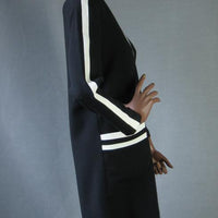 Women's 70s 80s Mod Vintage Graphic Op Art White Stripes Stewardess Dress Medium VFG