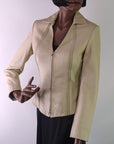 full view of 90s cream leather jacket by Michael Hoban