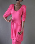 1970s 1980s neon pink silk draped cocktail dress