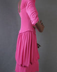 side view, silk jersey draped party dress
