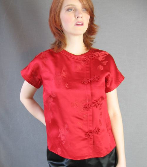 1960s vintage red brocade Asian Qipao pajama top
