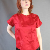 1960s vintage red brocade Asian Qipao pajama top