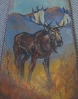1950s skinny hand painted necktie, moose in wilderness