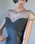 bodice, vintage 1950s illusion lace party dress