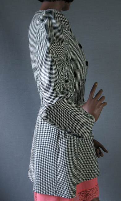 side view, 80s houndstooth jacket with deep peplum