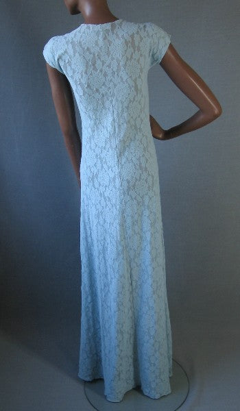 back view, pastel blue stretch lace nightgown