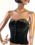 50s Rockabilly Strapless Bustier Vintage Pinup Top Black Velvet Jewel Trim Koret California VFG