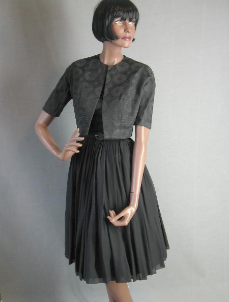 1950s vintage full skirt party dress with cropped jacket