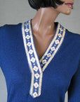 detail, silver braid trim on 1960s vintage Tina Leser top