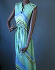 1970s summer stripes chevron maxi dress