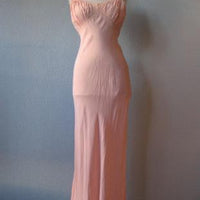 1930s peach pink rayon long nightgown set