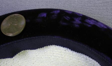 closeup purple velvet hat brim