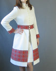60s Mod Dress & Coat Set Women's Vintage Nehru Collar Paisley Trim Small to Medium VFG