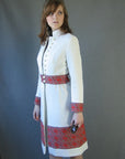 60s Mod Dress & Coat Set Women's Vintage Nehru Collar Paisley Trim Small to Medium VFG
