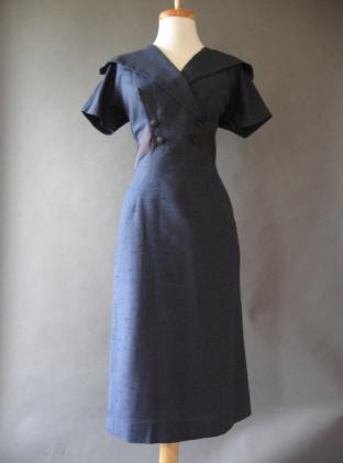 1950s vintage fitted dark blue sheath dress