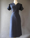 1950s vintage fitted dark blue sheath dress