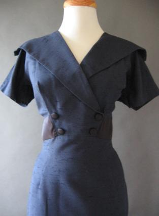 50s Women's Cocktail Dress Wiggle Vintage Sailor Collar Satin Trim M/L –  Mags Rags