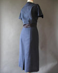 back view, 50s fitted sheath cocktail dress navy blue