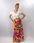 70s Palazzo Pants Women's Jersey Print Bold Floral 60s Vintage Miss Elaine VFG