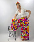 70s Palazzo Pants Women's Jersey Print Bold Floral 60s Vintage Miss Elaine VFG