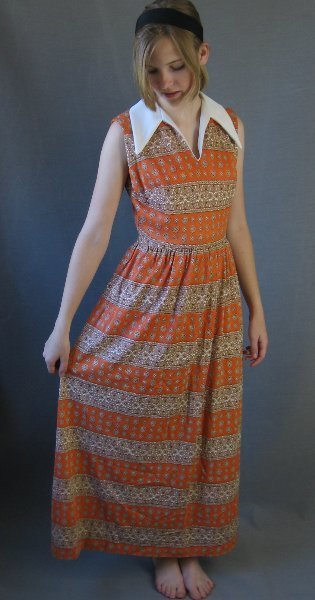 70s Women's Dress Vintage Mod Maxi Paisley Print Huge Dagger Collar Sm   Mags Rags