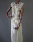 vintage nylonlong night gown with cinderella waist and lace trim