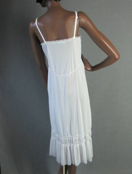 back view, crystal pleated lacy white vintage slip
