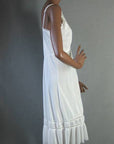 side view, white lacy vintage nylon slip, plus size