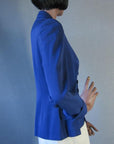side view, curvy 40s suit jacket in rich blue
