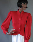 1970s red nip waist jacket, 40s inspired skirt suit