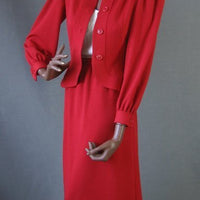 vintage 1980s red designer skirt suit set 