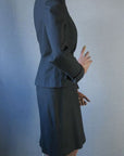 side view, gray wool 1950s skirt suit