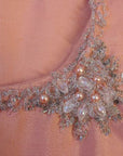 close up details, pearl and bead embellishemnt at neckline of 60s dolly dress