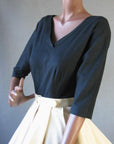 50s Women's Dress Dramatic Black & White Vintage Full Skirt Medium Fit and Flare VFG Pat Hartly