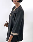 40s Vintage Cropped Jacket Braid Trimmed Asian Influenced Medium to Small VFG Pearl Art Sportswear