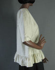 side view, womens vintage blouse ruffled hem 1950s
